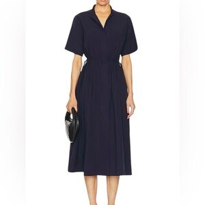 Rag & Bone Ronan Cotton Poplin Short Sleeve Button Up Cut-Out Back Midi Dress, S